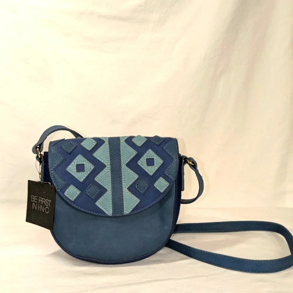 INC International concepts Marginy saddle crossbody bag blue faux leather